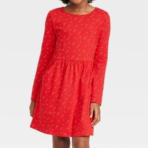 Girls Cat & Jack Valentine’s Day Red Long Sleeve Dress Pink Hearts XL 14/16 NWT